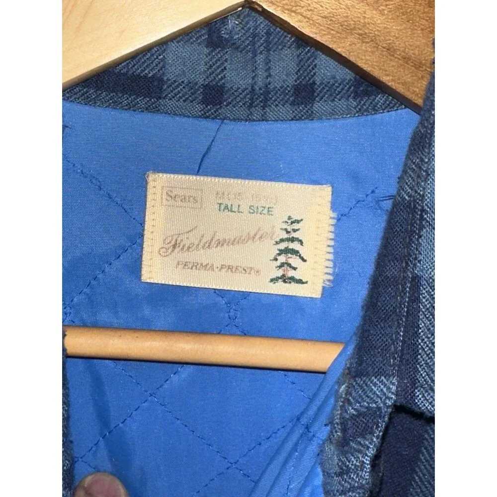 Vtg 80s Sears Fieldmaster Perma-Prest USA Men's Medium Tall Blue Plaid Lined EUC